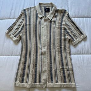 Abercrombie & Fitch Striped Button-Through Sweater Polo Light Brown Stripe Small